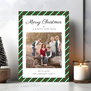 Cartão De Festividades Natal de Foto Verde Elegante