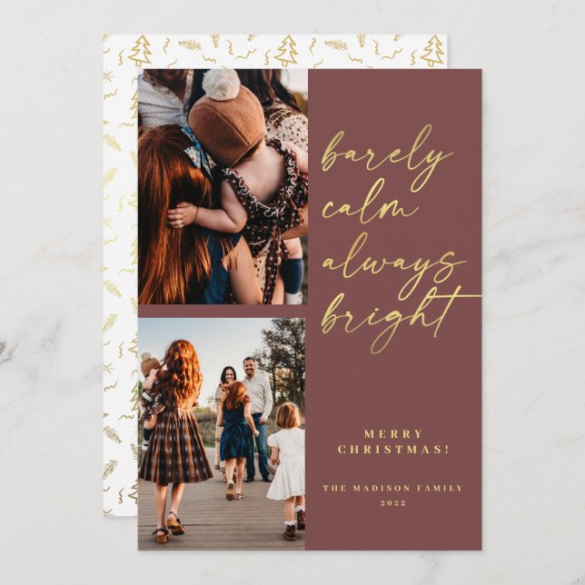 Cartão De Festividades Natal de Fotografia do Script 2 Dourado sempre bri (Frente/Verso)