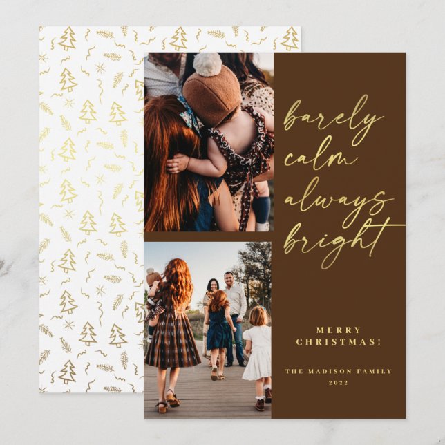 Cartão De Festividades Natal de Fotografia do Script 2 Dourado sempre bri (Frente/Verso)