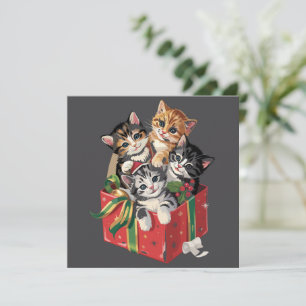 Cartão De Festividades Natal de Gatos Retro dos Anos 90 Amante de Gatos