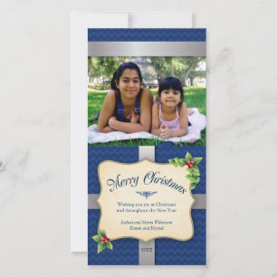 Cartão De Festividades Natal de Gift Blue Chevron molhado