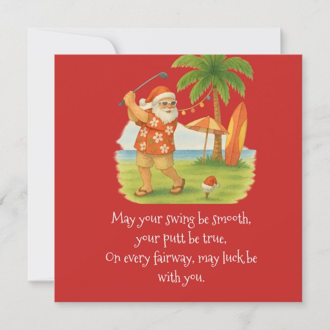 Cartão De Festividades Natal de golfe com bola de golfe e tee com laço (Frente)