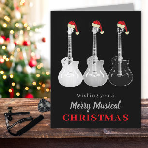 Cartão De Festividades Natal de Guitarra Legal Preto e Branco