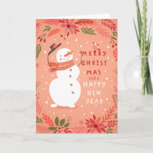 Cartão De Festividades Natal de Jolly Snowman - Desejos Quentes
