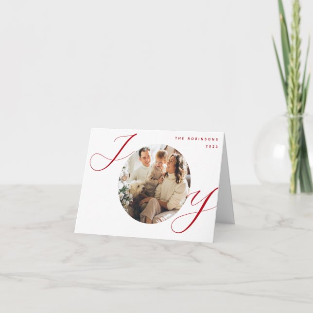 Cartão De Festividades Natal de Joy Foto Natal Red Script Natal (Frente)