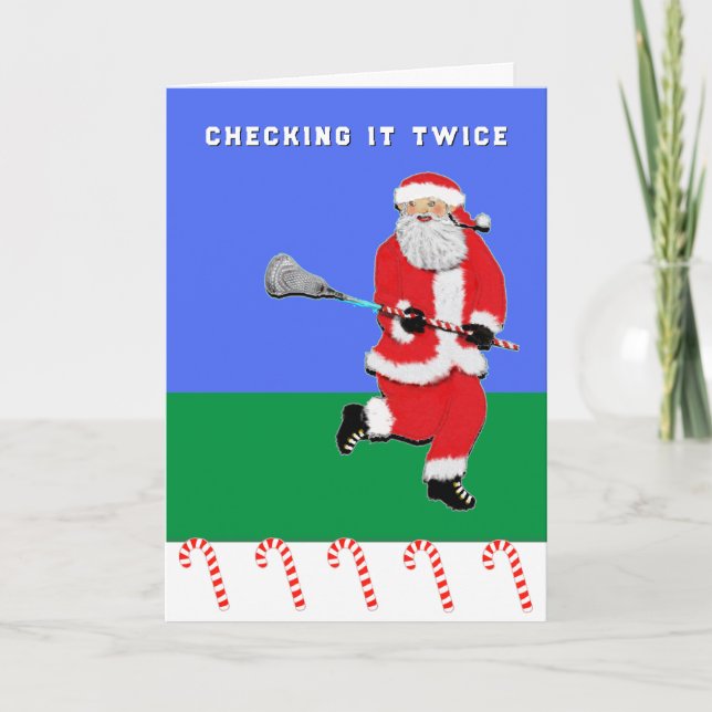 Cartão De Festividades Natal de Lacrosse Divertido (Frente)