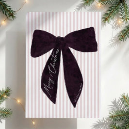 Cartão De Festividades Natal de Listras com Laço de Veludo Roxo Oversized