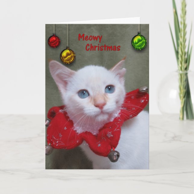 Cartão De Festividades Natal de Meowy - ponto da chama Siamese (Frente)