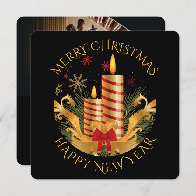 Cartão De Festividades Natal de Natal de Vela Elegante Tradicional (Frente/Verso)