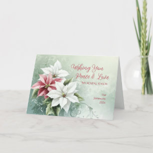 Cartão De Festividades Natal de Poinsettias Brancas Elegante