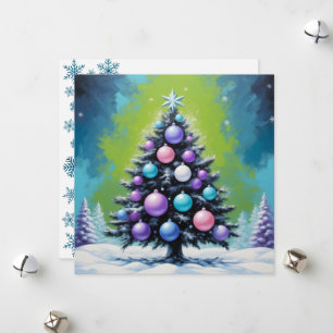 Cartão De Festividades Natal de pop Art Synthwave com Violeta Verde Ácido