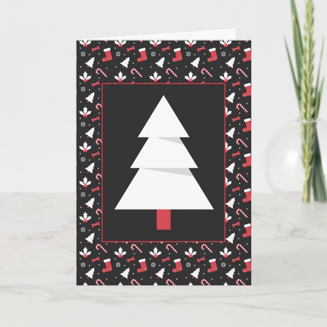 Cartão De Festividades Natal de Quadro de Árvores Branco (Frente)