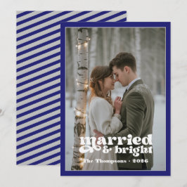 Cartão De Festividades Natal de Recém-Casados Azul Meia-Noite e Prata