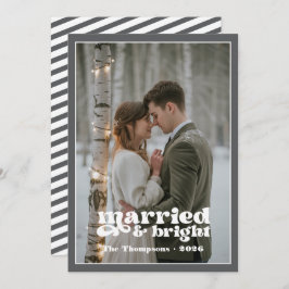 Cartão De Festividades Natal de Recém-Casados Branco e Cinza