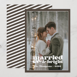 Cartão De Festividades Natal de Recém-Casados em Taupe e Branco