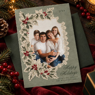 Cartão De Festividades Natal de Renda Vintage Holly Família Foto