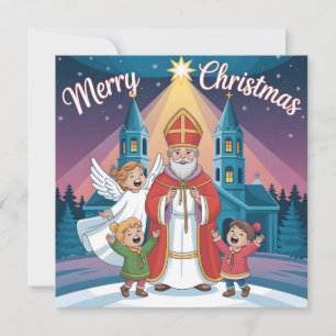 Cartão De Festividades Natal de São Nicolau, Anjo e Crianças