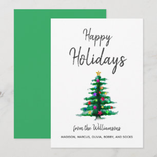 Cartão De Festividades Natal de Script Elegante de Árvore de Aquarela Si