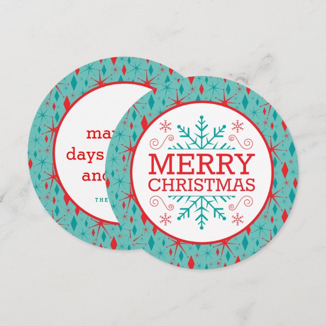 Cartão De Festividades Natal de Starburst e Diamantes do Meio século Retr (Frente/Verso)