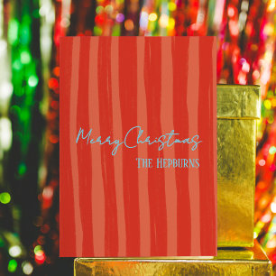 Cartão De Festividades Natal de Stripe Retirada com Folha Vermelha Negra