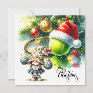 Cartão De Festividades Natal de tênis com bola e raquete de tênis