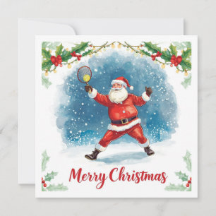Cartão De Festividades Natal de Tênis com Papai Noel na quadra
