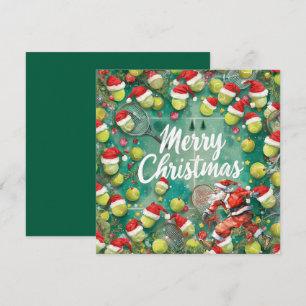 Cartão De Festividades Natal de Tênis com Sabta e quadra de tênis