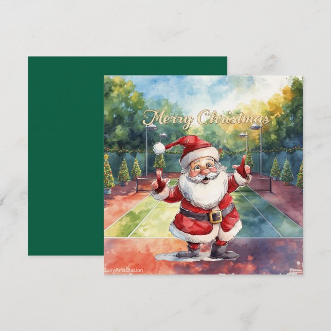 Cartão De Festividades Natal de Tênis com Sabta e quadra de tênis (Frente/Verso)
