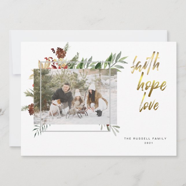 Cartão De Festividades Natal de Três Fotos em Caligrafia Dourada Elegante (Frente)