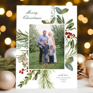 Cartão De Festividades Natal De Uma Foto Botânica De Aquarela Elegante