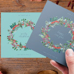 Cartão De Festividades Natal de Wreath Azul no Gelo | Ano Novo<br><div class="desc">Natal de Wreath Azul no Gelo | Cartão de Feriado de Ano Novo</div>