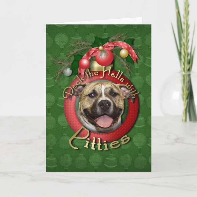 Cartão De Festividades Natal - Deck the Halls - Pitties - Maior (Frente)