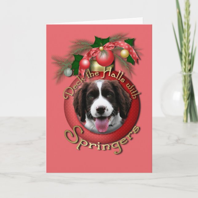 Cartão De Festividades Natal - Deck the Halls Springer Spaniel Baxter (Frente)