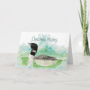 Cartão De Festividades Natal Deseja com Watercolor Loon Bird