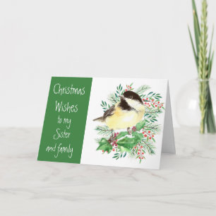 Cartão De Festividades Natal Deseja Família de Irmãs de Aves Chickadee