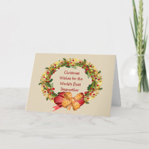 Cartão De Festividades Natal Deseja Holly Wreath StepMãe