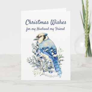 Cartão De Festividades Natal Deseja Winter Bluejay Marido Amigo