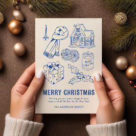Cartão De Festividades Natal Desenho Azul Divertido Não-Foto