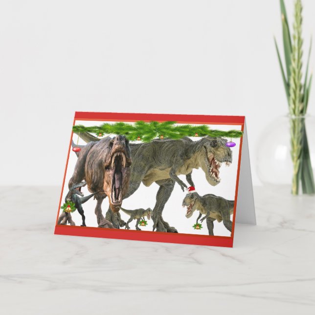 Cartão De Festividades natal dinossauro ver 2 (Frente)