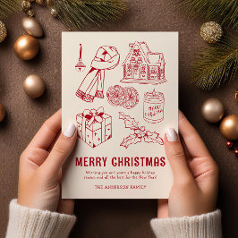Cartão De Festividades Natal Divertido Doodle Sem Foto em Vermelho