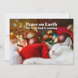 Cartão De Festividades Natal Divertido Gato Dormindo Paz na Terra