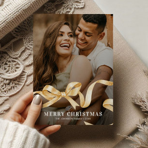 Cartão De Festividades Natal do Arco de fita Dourado