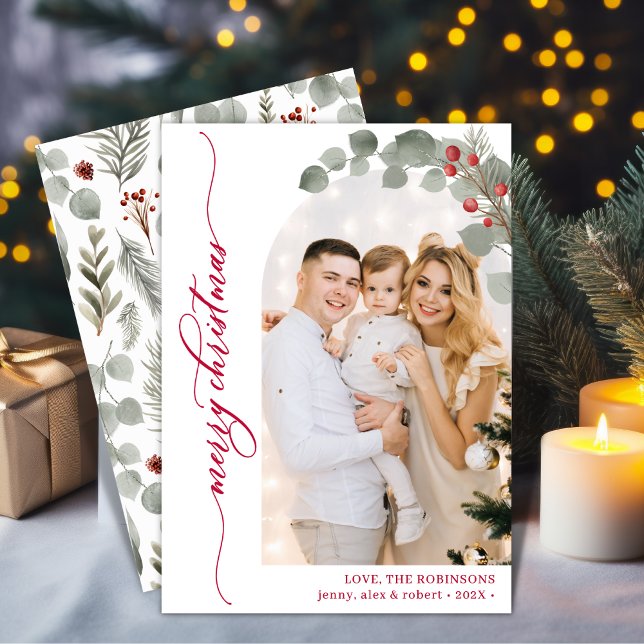 Cartão De Festividades Natal do Arco de Fotografias do Script Vermelho El (Criador carregado)