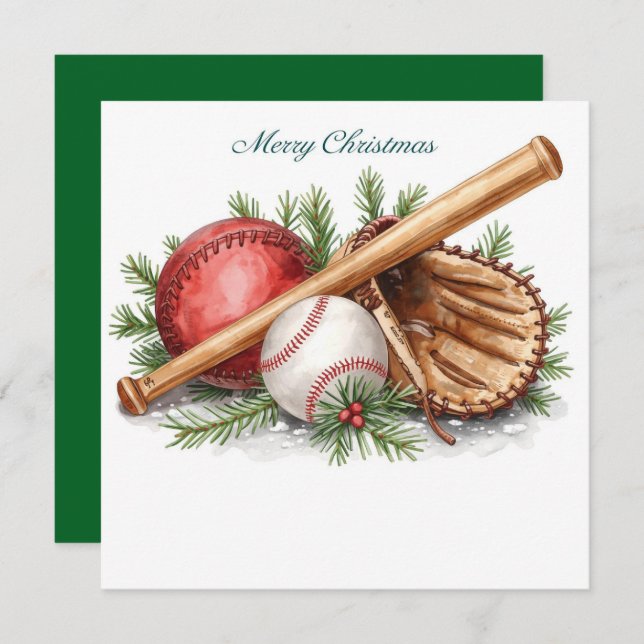 Cartão De Festividades Natal do Baseball (Frente/Verso)