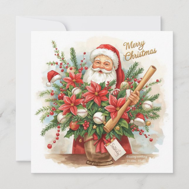 Cartão De Festividades Natal do Baseball (Frente)