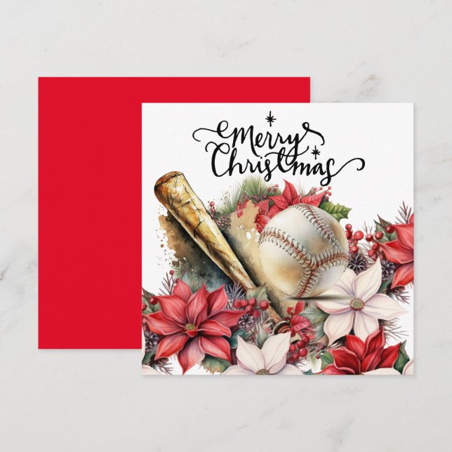 Cartão De Festividades Natal do Baseball (Frente/Verso)