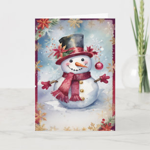 Cartão De Festividades Natal do Boneco de Neve Alegre