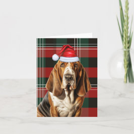 Cartão De Festividades Natal do Cachorro Cachorro Basset Xadrez Natal