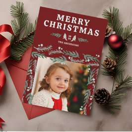 Cartão De Festividades Natal do Cardeal da Fronteira de Garland Elegante