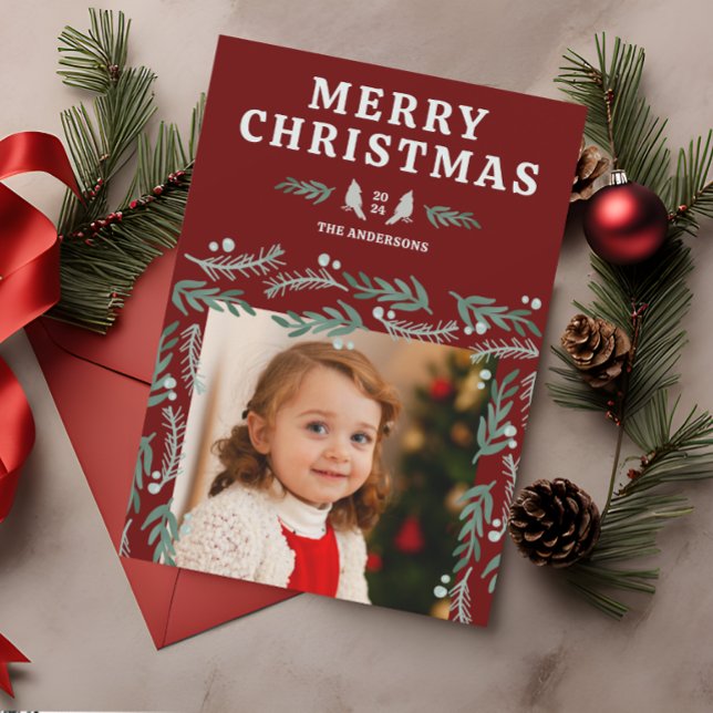 Cartão De Festividades Natal do Cardeal da Fronteira de Garland Elegante (Criador carregado)